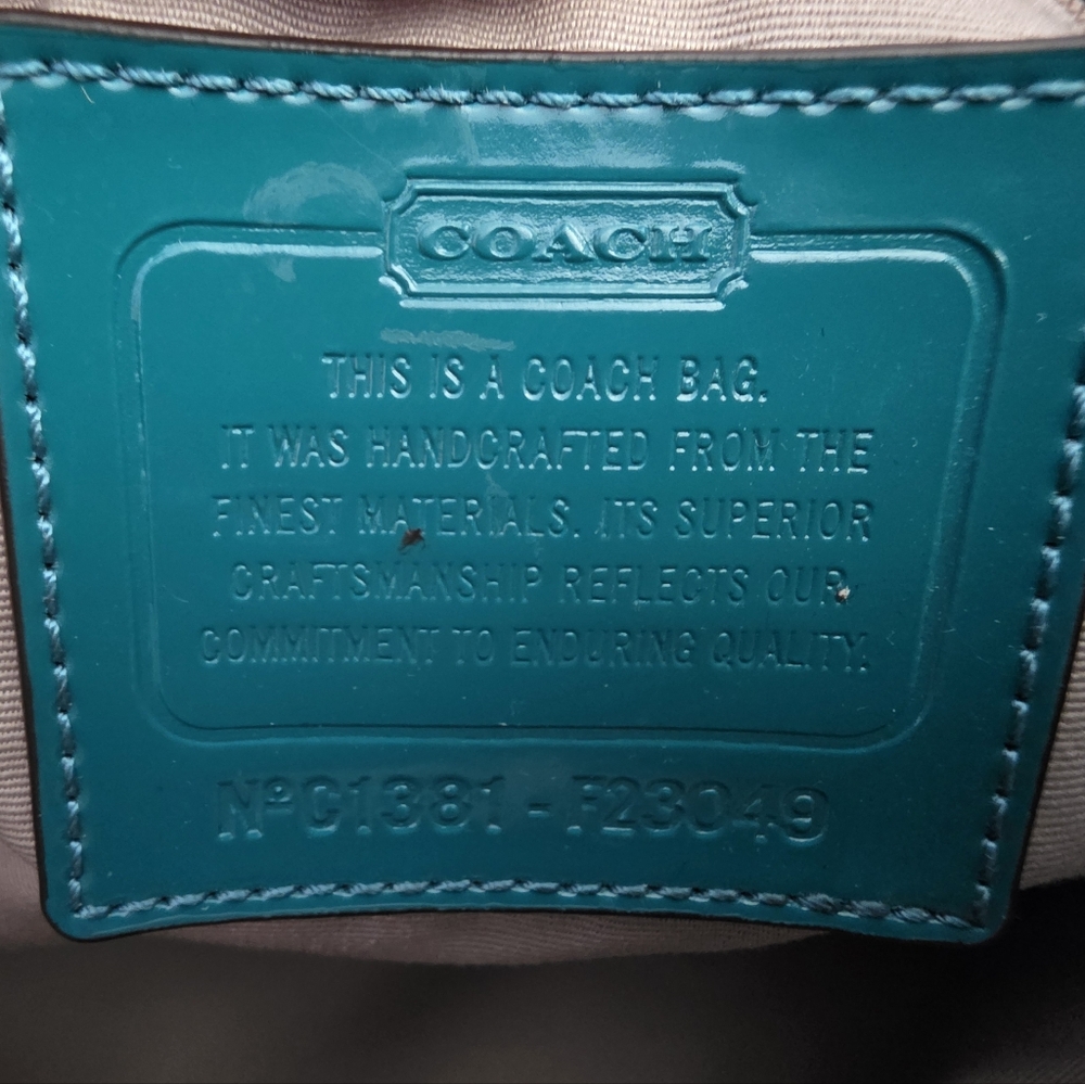 Coach Signature Stripe Large Carryall Tote-Navy Denim Look, Jade Green Stripe - Picture 15 of 16